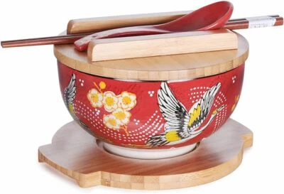 $32.99 • Buy Japanese Kamameshi Rice Noodle Bowl Set Bamboo Lid Trivet (Japanese Crane)