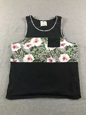 On The Byas Tank Top Shirt Mens Large Black Hawaiian Floral Beach Round Neck • $3.67