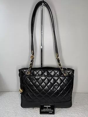 EUC Vintage Chanel Caviar Leather Shoulder Bag Black Diamond Quilt • $825