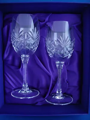 2 X Edinburgh Crystal Duet Cut Pattern Water Wine Goblets 7 3/8 Inch - Boxed • £31.95
