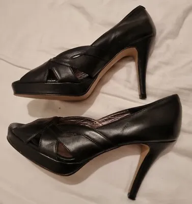 Jane Shilton Black Leather Peeptoe Shoes Heels Size 5 Eu 38worn Once RRP £125 • £8.99