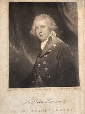 Antique Charles Turner Mezzotint Engraving Portrait Print R Brinsley Sheridan • $30.98