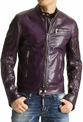 Men's Genuine Lambskin Leather Jacket Slim Fit Moto Biker Jacket -MJ233 • $109.24