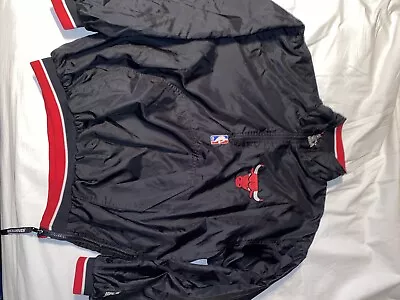 Vintage Starter NBA Chicago Bulls Jacket Black Pullover 1/4 Zip Windbreaker Sz M • $79.99