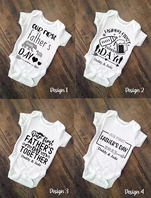 £5.69 • Buy Happy / My First Father's Day Personalised Baby Vest Bodysuit 4 Designs Name