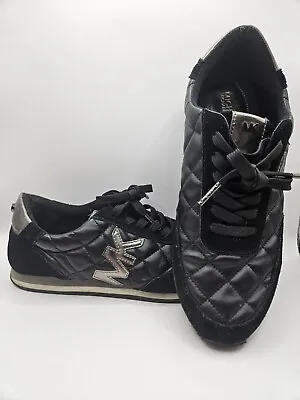 Michael Kors - Stanton Black & Silver Quilted Sneakers - Size 7.5 MK Silver Logo • $23.99