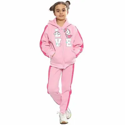 Kids Girls Love Tracksuit Fleece Zipper Hoodie Trouser 2 Piece Suit • £12.99