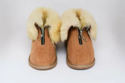 Men's Women's Sheepskin Zipper Slippers 100% Real Fur Hand Crafted HARD SOLE • £59.99