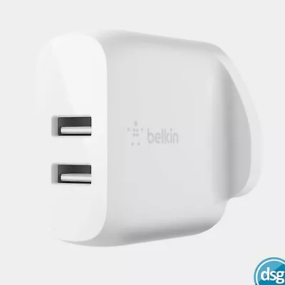 Belkin Boost Charge 24W Dual USB-A Wall Charger For IPhone IPad Samsung Google • £14.99