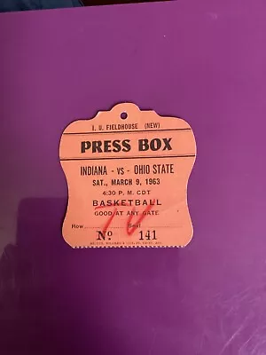 1963 U. Of Indiana Vs. Ohio State Media Press Pass Van Arsdale Ultra Rare! • $39.95