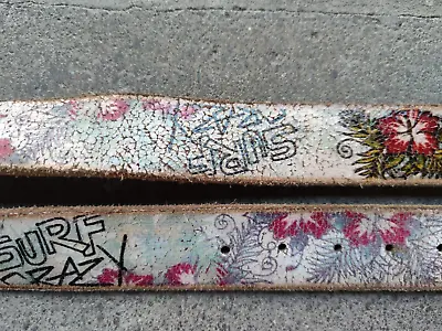 Ed Hardy Vintage White Belt With Flowers Print Crazy Surf Size M Length 42 Inch • $22