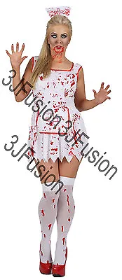 Adult Ladies Bloody Zombie Nurse Halloween Fancy Dress Costume Womens Horror DY • £9.96