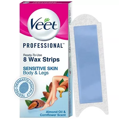 VEET Wax Strips For Sensitive Skin Bikini Legs Arms Hair Removal Pack Of 8 Pcs • $11.26