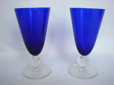 2 Morgantown GOLF BALL Depression Glass 3 Oz Cobalt Blue 5  Footed Tumblers • $18.95