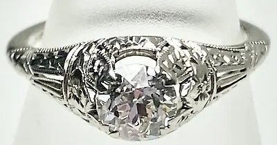 Art Deco Belais 18k .53 Ct Vintage Engagement Filigree Antique Ring (c130b) • $1494.99