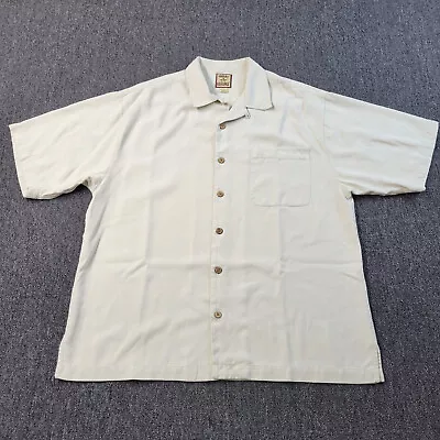 Vintage Tommy Bahama Shirt Mens L Beige Solid Short Sleeve Button Up 100% Silk • $29.99