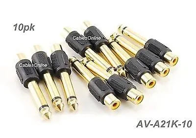 10pk RCA Female Jack To 1/4  Mono Plug Audio AdapterGold Plated AV-A21K-10 • $10.99