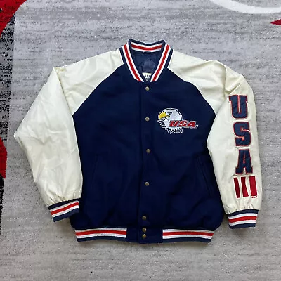 Steve & Barrys Varsity Jacket Large Blue White Red Wool Letterman Outdoors Mens • $30.77