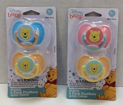Disney Baby Pooh 2 Pack Pacifiers With Covers 0+ Months Lot Of 4 Ships Free • $14.99