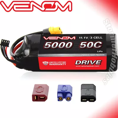 Venom 15059 DRIVE LiPo Battery 3S 11.1V 5000mAh 50C With XT60 Traxxas Deans EC3 • $69.99