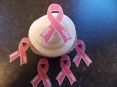 12 PRECUT Edible Pink Breast Cancer Ribbon Wafer/rice Paper Cake/cupcake Topper • £2.85