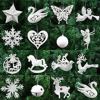 Ivory White Christmas Tree Pendant Baubles Fairy Snowflake Santa Decorations • £6.99