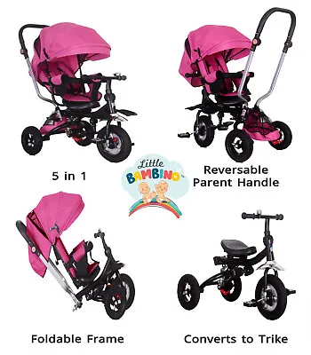 5 In 1 Little Bambino Pushchair Tricycle Trike-Pink Kids Multifunction Trike UK • £99.99