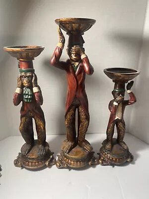 Vintage Moroccan Monkey Candlestick Set Of 3 - 15”13” 11” • $45.99