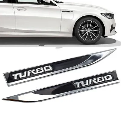 2pcs Black 3D Metal TURBO Logo Sport Emblem Car Body Fender Badge Decal Sticker • $9.59