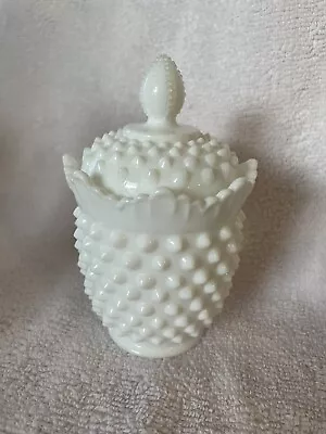 VTG Fenton Hobnail White Milk Glass Lidded Sugar Dish 5 3/4  Height W/Lid • $35