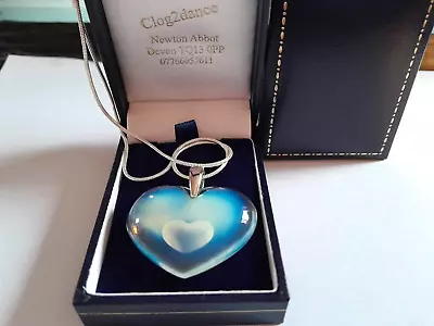 Lalique Opalescent Large Heart  Silver Chain Silk/ Cord Heart Within A Heart • £195