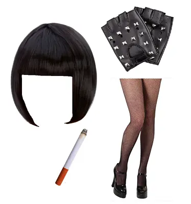 Nessa Jenkins Black Bob Wig GlovesFake Cigarette Fancy Dress Costume Accessories • £6.95