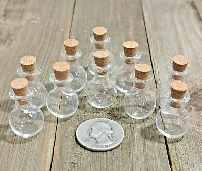 Set Of 10 Small Mini Glass Bottles - Corked - Tiny Vials For Arts & Crafts • $7.99