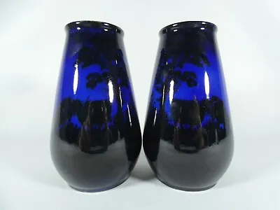 Antique Pair Of Devon Ware Midnight Blue Highland Cattle Vases Fieldings 1471 • $299