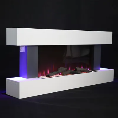 2023 Wall Mounted Electric Fire HD Flames LED 52  White Fireplace Suite 7 Flame • £369.95