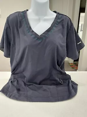 Greys Anatomy Womens Active Stretch Scrub Gray Top Professional Impact Size L • $9