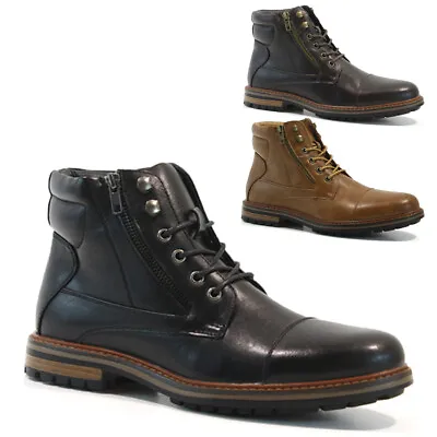 Mens New Ankle Boots Faux Leather Biker Military Army Casual Formal Combat Shoes • £17.95