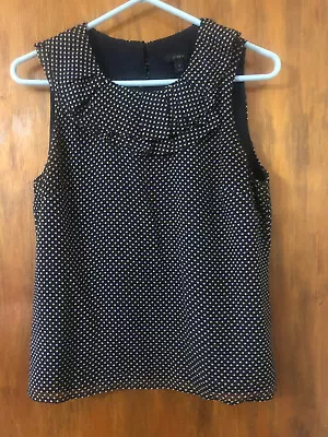 J. Crew  100% Silk Top Womens Size 8 Black Polka Dots Sleeveless • $9.99