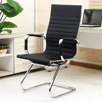 High Back Leather Office Chair Cantilever Computer Desk Seat Meeting Guest Chair • £83.95