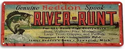 RIVER RUNT FISHING LURE TIN SIGN 11x4 Inch HEDDON SPOOK BASS CRAPPIE FISH • $15.90