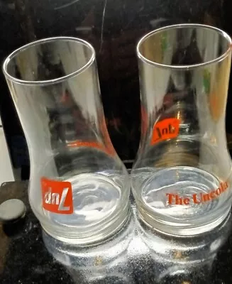 Vintage Pair Of 7UP The Uncola Upside Down Drinking Glasses 6  Tall Clear Glass • $7.50