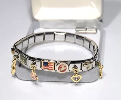 American Flag US Marine Corps Cross #1 Mom Jesus Charms JJ Kent Bracelet • $63
