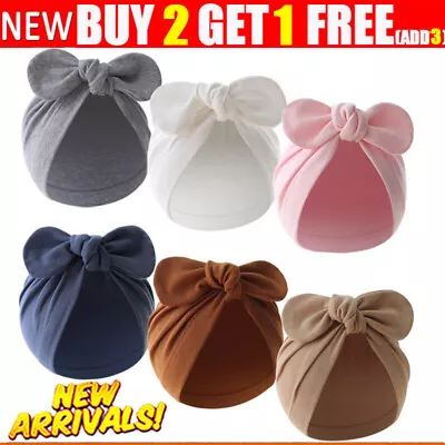 Infant Baby Kids Beanie Turban Hat Rabbit Ear Bow Knot Cap Newborn Head Wrap • £3.14