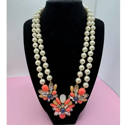 J. Crew Faux Pearl Double Strand Statement Necklace With Rhinestone Clusters  • $24