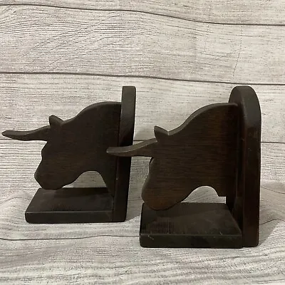 Bookends -   Wall Street   Bull And Bear Bookends - Book Ends - Brass & Wood • $49.27