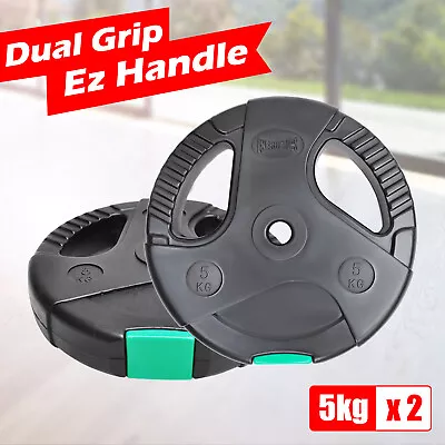 $29.95 • Buy Standard Weight Plates 5kg X 2 - Dual Grip Ez Handle PVC Coated Home Gym