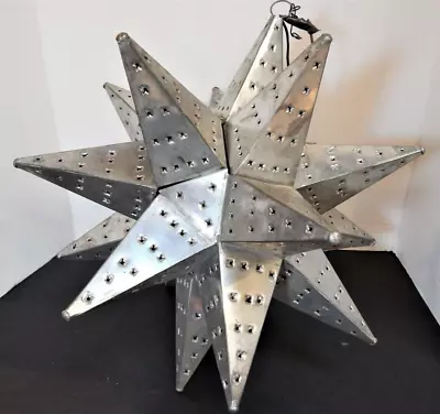 Huge Silver MORAVIAN STAR Pendant LIGHT 16 Hand Punched Tin Rustic Decor Holiday • $83.99