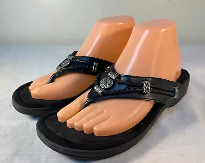 Minnetonka Silverthorne Flip Flop Sandals Women's Black Leather Slip On - US 8 • $24.99