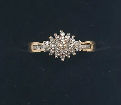 9ct 375 Yellow Gold 0.25ct Diamond Cluster Engagement Ring • £155