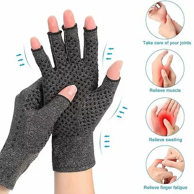 £4.25 • Buy Compression Gloves Anti Arthritis Fingerless Pain Relief Joint Support With Grip